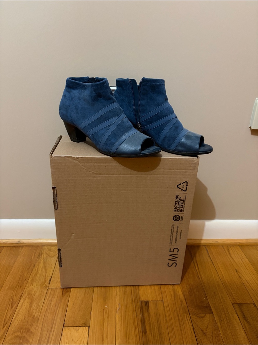 Trotters Navy Peep-Toe Ankle Booties